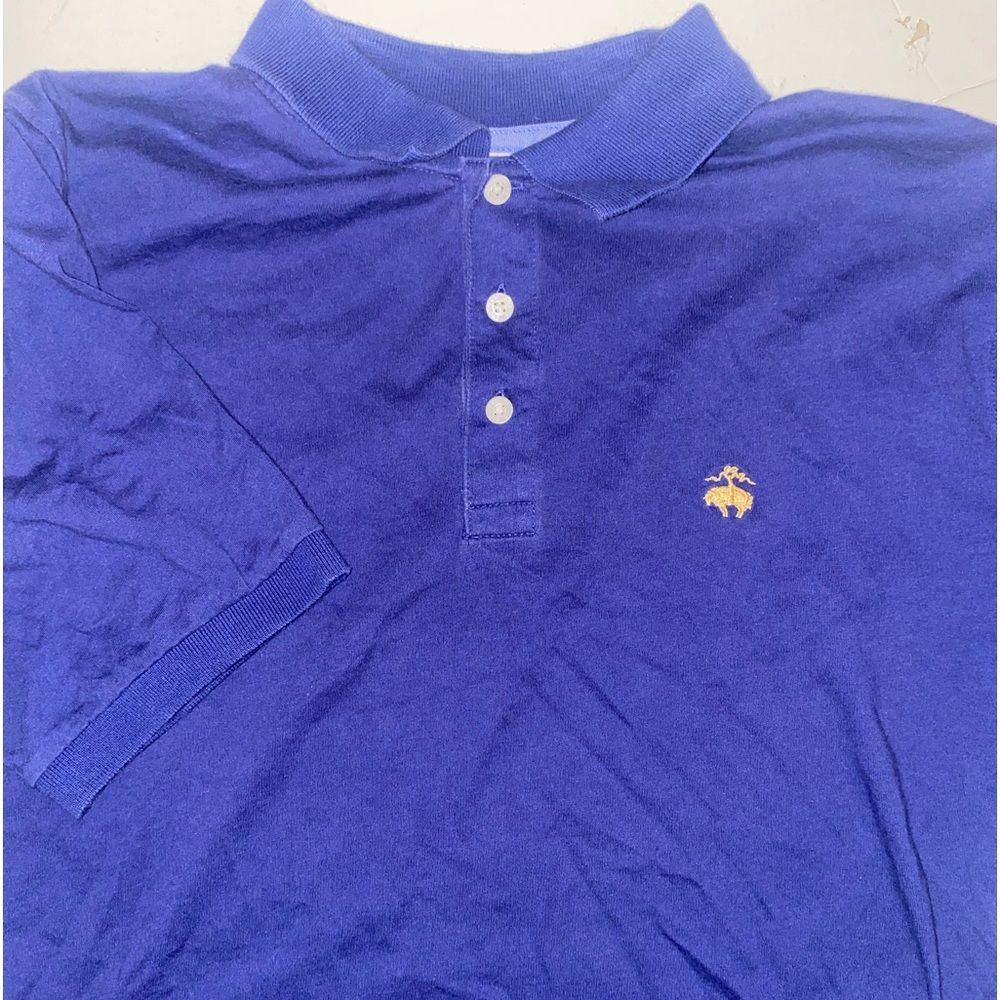 Brooks Brothers Polo Shirt Medium Short Sleeve Blue Button Collared Cotton 17-18